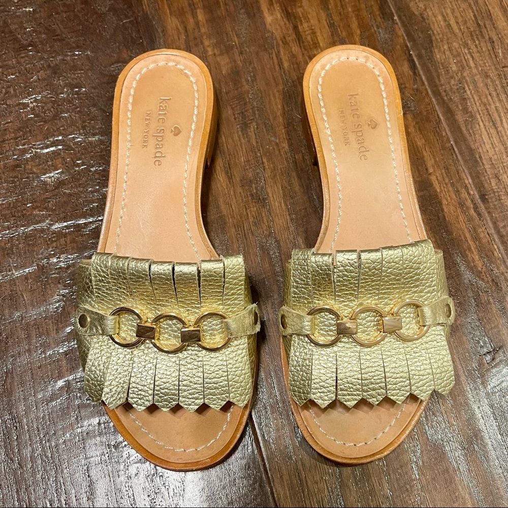 kate spade gold leather fringe slide sandals